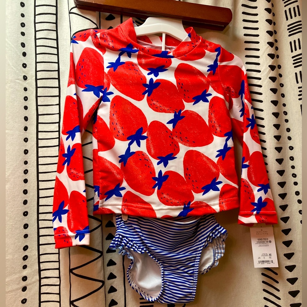 NWT 🍓 CARTERS 2 Pc. Rash Sun Guard Swim Top+bottoms 🏊‍♀️ SWIM🩱SWIMSUIT Sz 3T